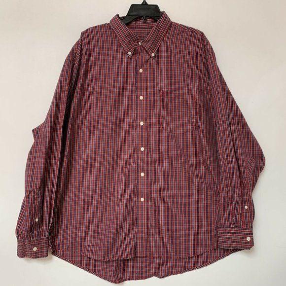 Izod Mens Size XXL Button Down Long Sleeve Dress‎ Shirt Red Blue Plaid Western - Picture 1 of 8